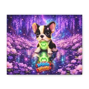 cute-french-bulldog-puppy-canvas-matte-stretched-wall-art-purple-floral-fantasy