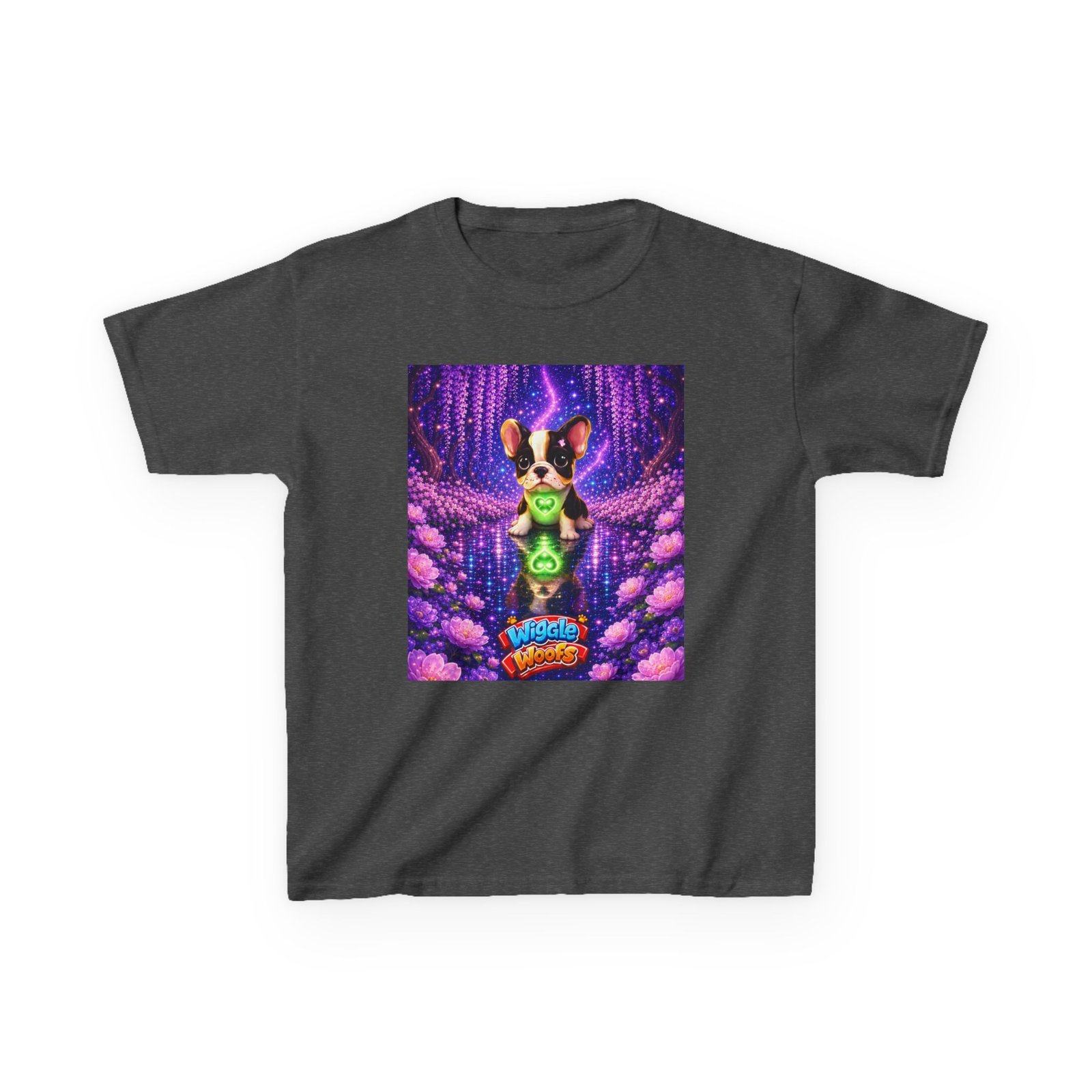 French Bulldog Glowing Orb Kids Tee | Neon Fantasy Puppy, Cosmic Forest - Image 10