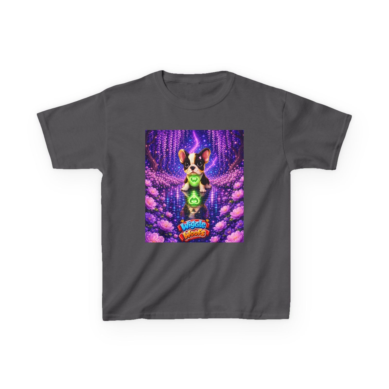 French Bulldog Glowing Orb Kids Tee | Neon Fantasy Puppy, Cosmic Forest - Image 11