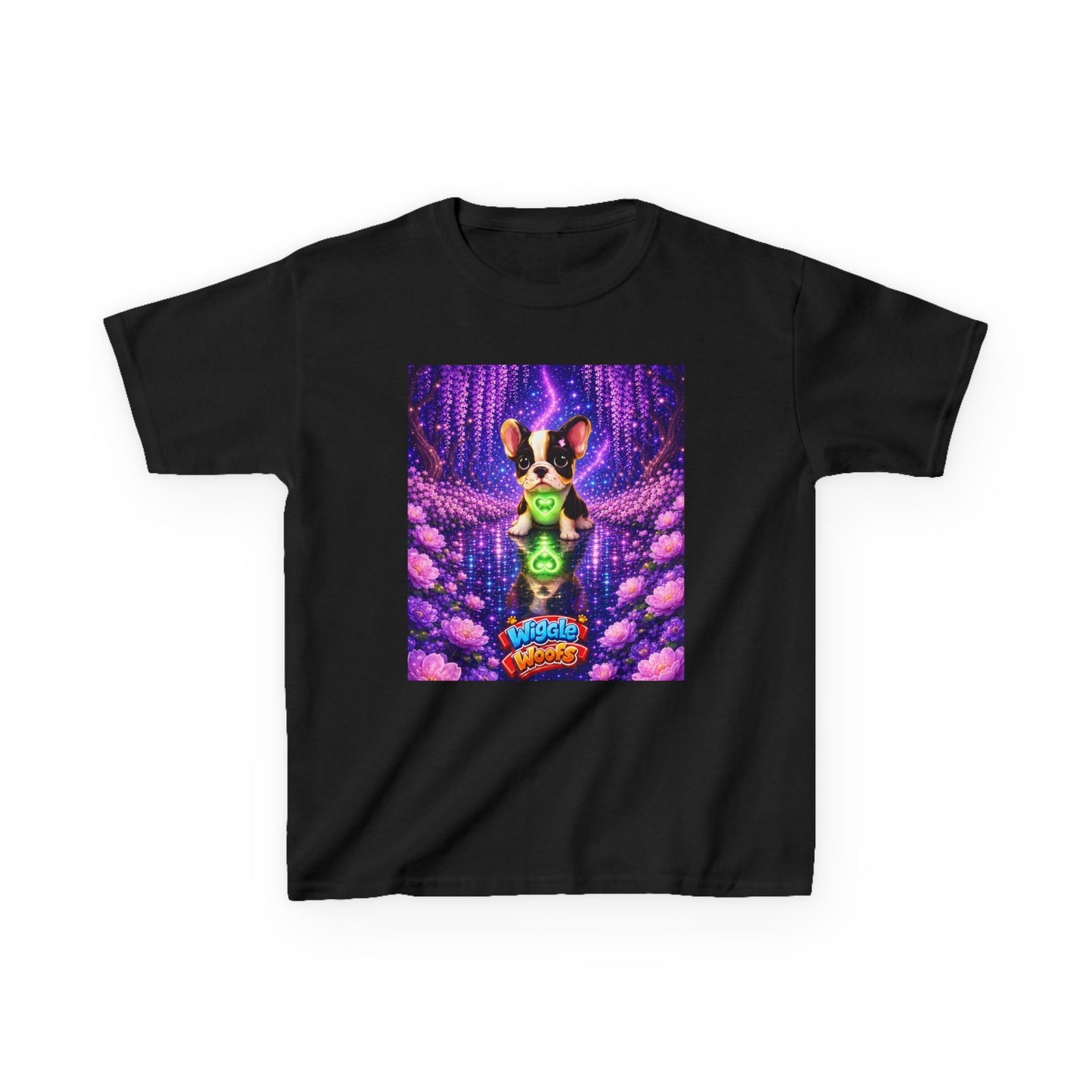 French Bulldog Glowing Orb Kids Tee | Neon Fantasy Puppy, Cosmic Forest - Image 6