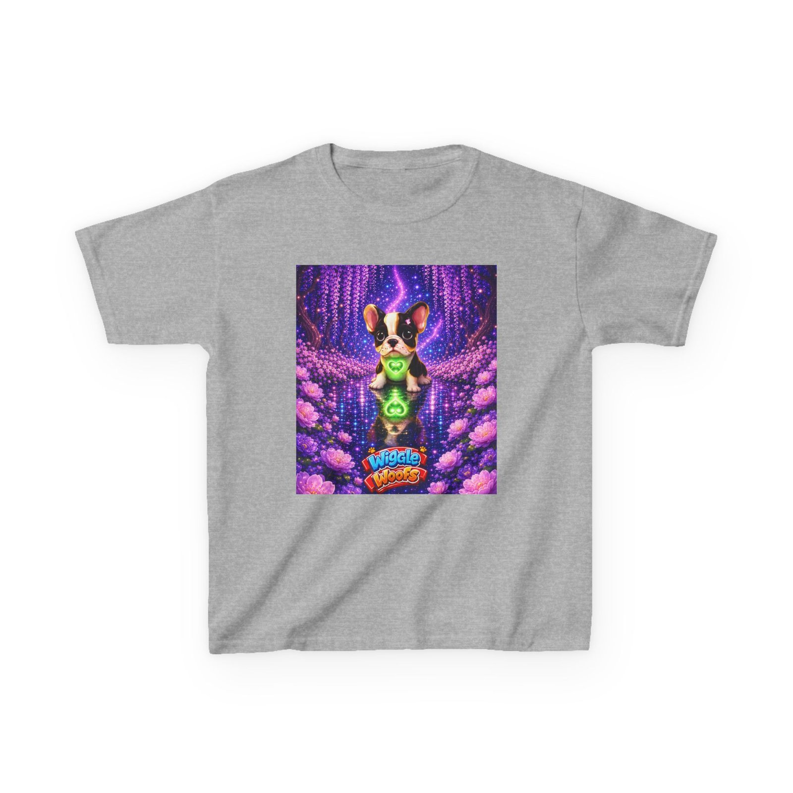 French Bulldog Glowing Orb Kids Tee | Neon Fantasy Puppy, Cosmic Forest - Image 8