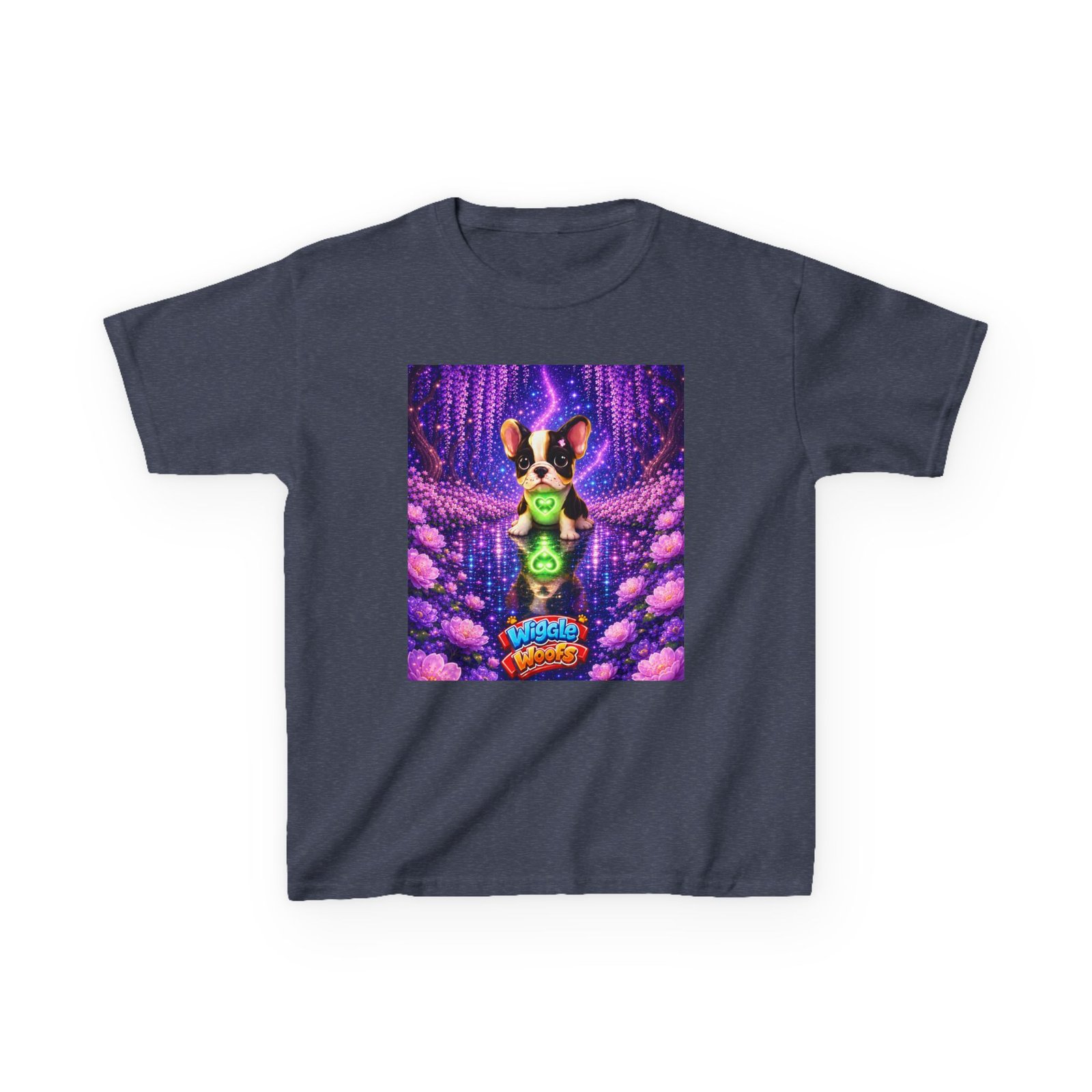 French Bulldog Glowing Orb Kids Tee | Neon Fantasy Puppy, Cosmic Forest - Image 12
