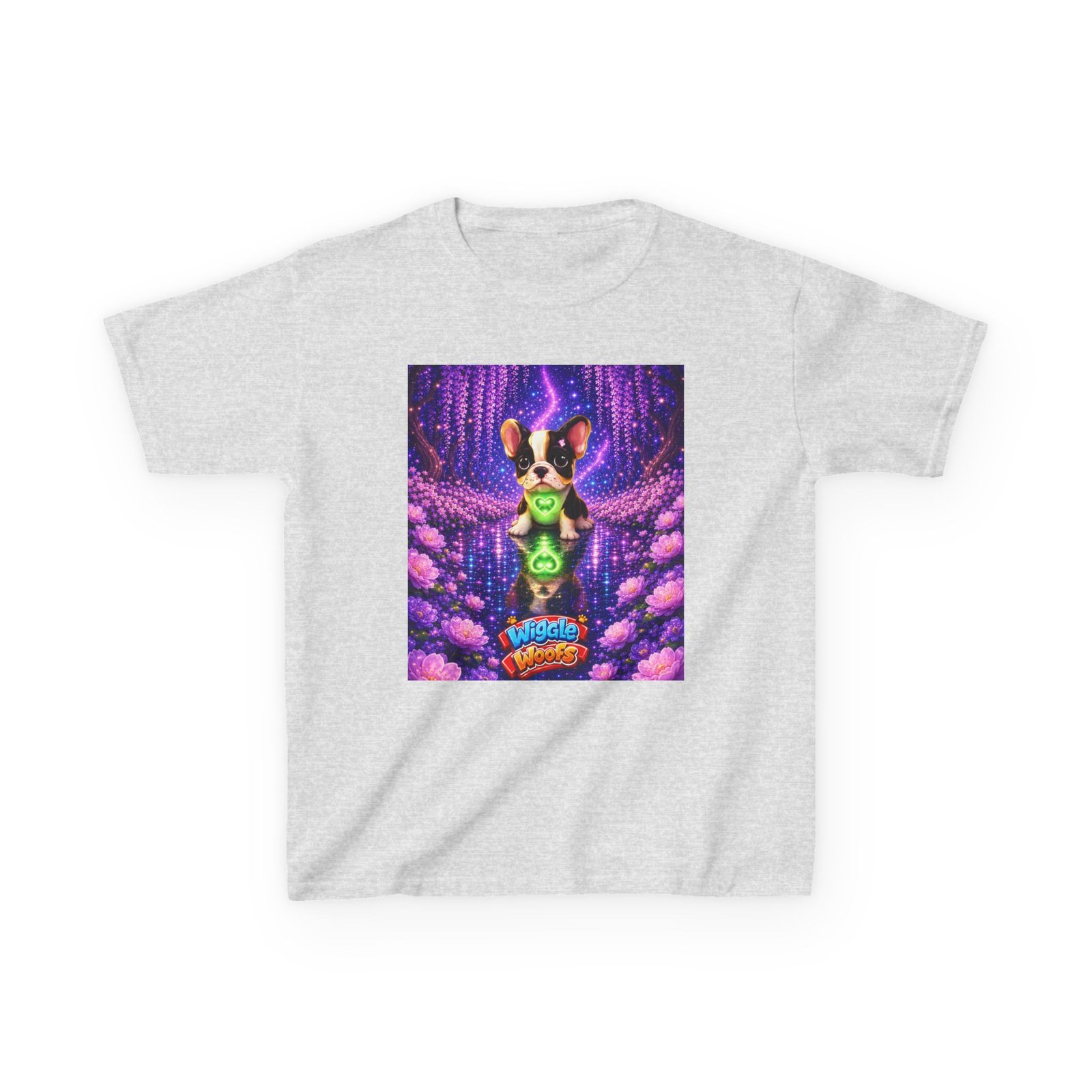 French Bulldog Glowing Orb Kids Tee | Neon Fantasy Puppy, Cosmic Forest - Image 5