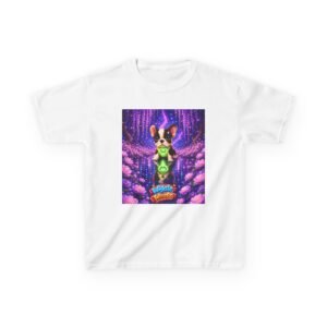 french-bulldog-glowing-orb-kids-tee-neon-fantasy-puppy-cosmic-forest