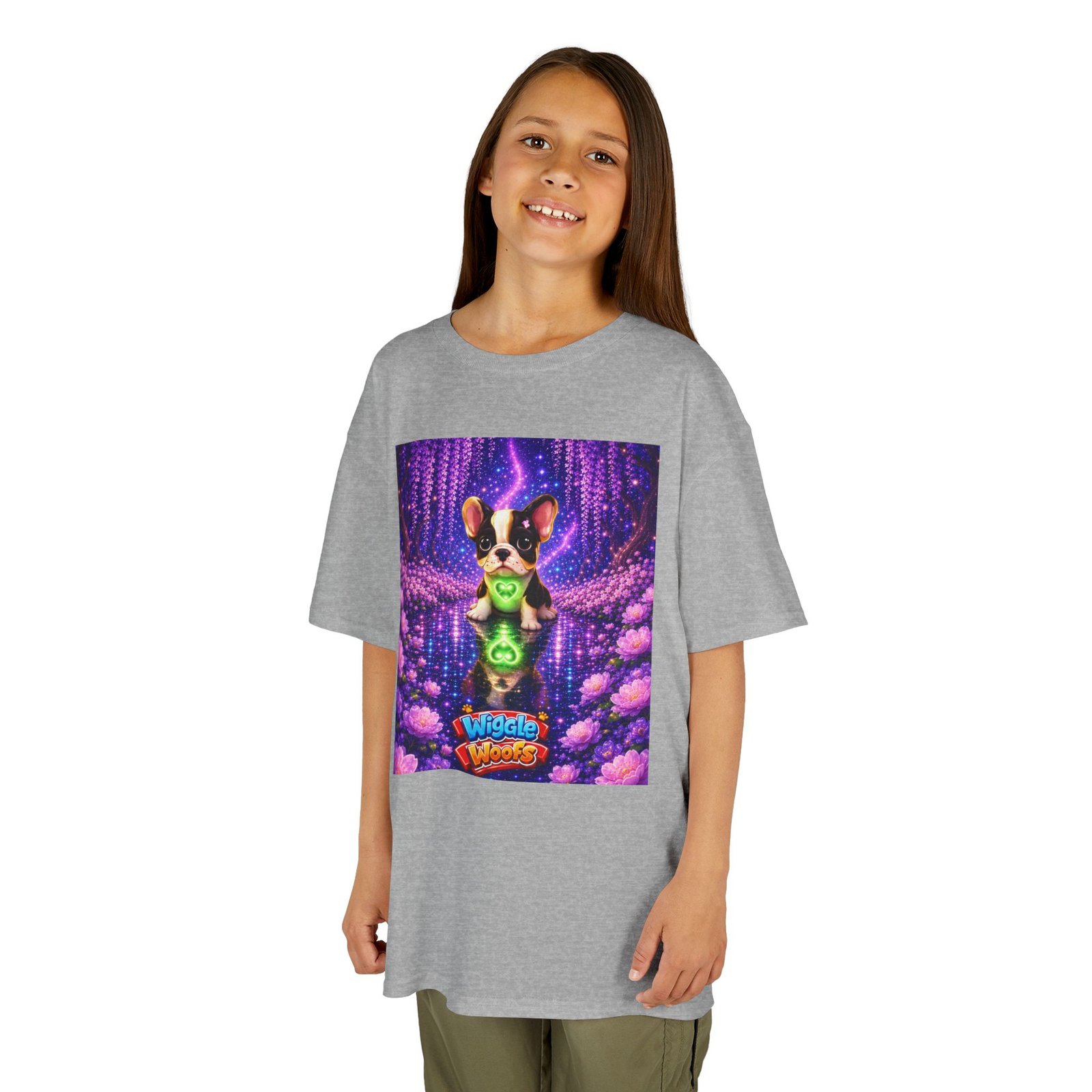 French Bulldog Glowing Orb Kids Tee | Neon Fantasy Puppy, Cosmic Forest - Image 9