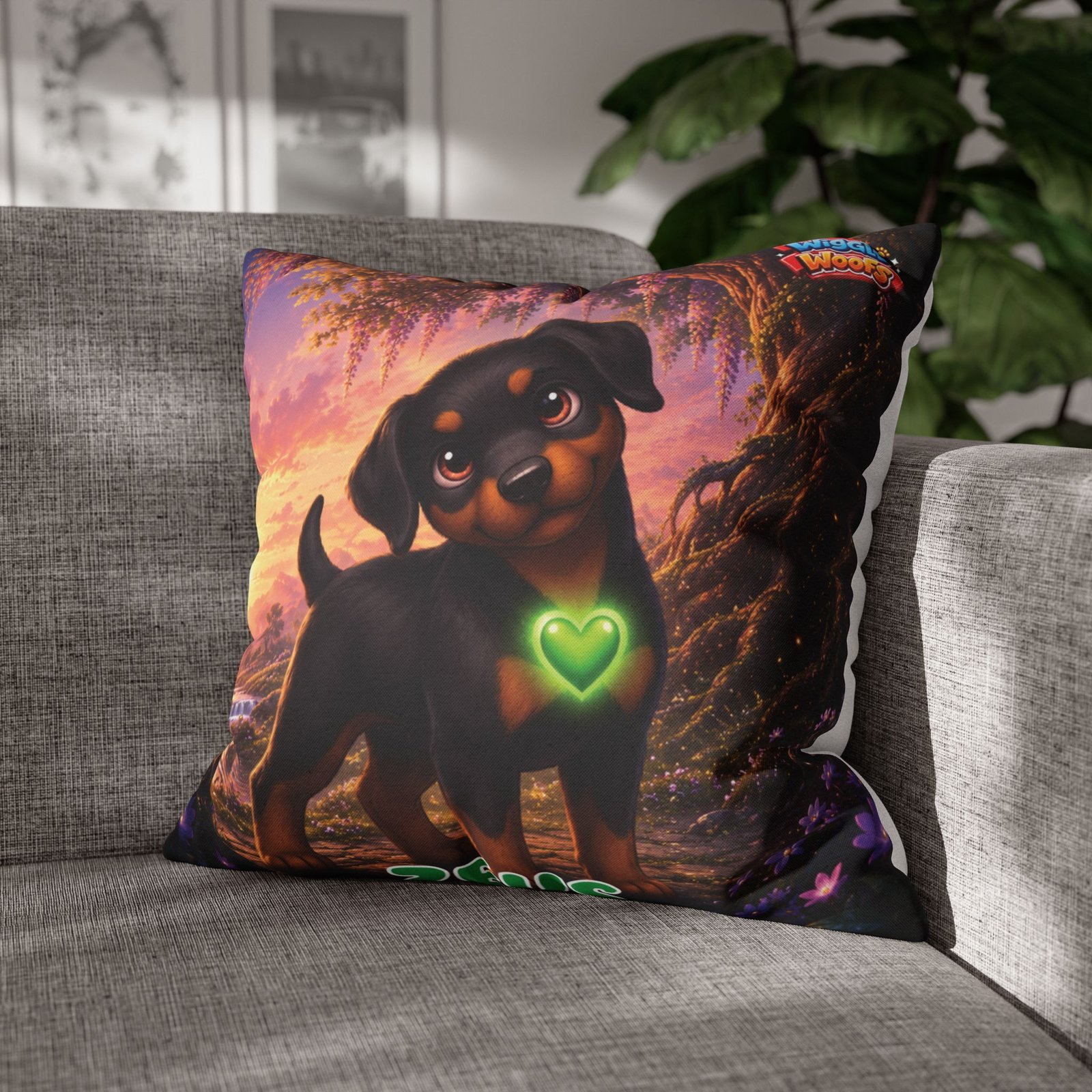 Zeus Wiggle Woofs™ Spun Polyester Square Pillowcase - Image 18