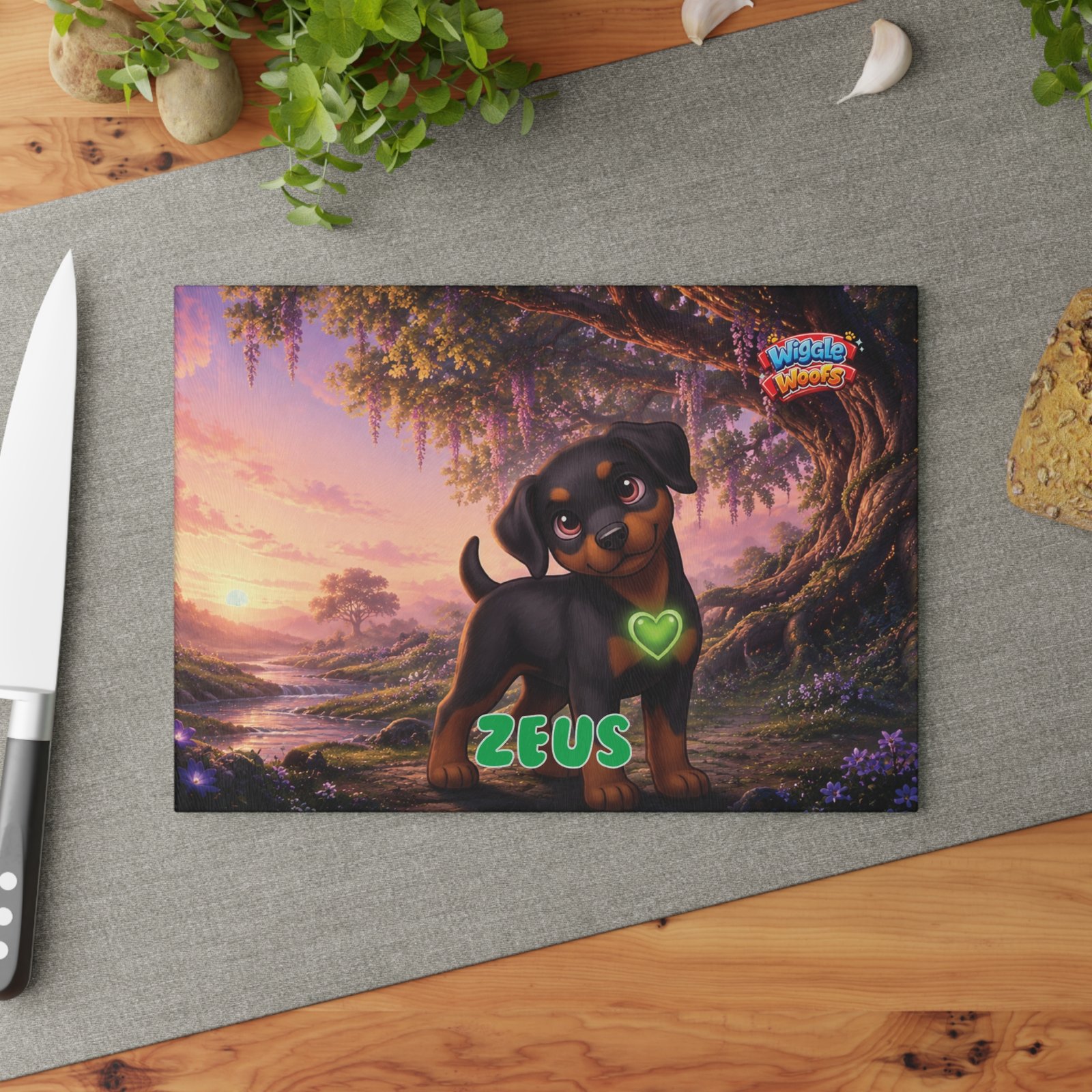 Zeus Wiggle Woofs™ Glass Cutting Board